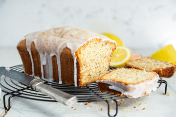  Glazed lemon pound cake loaf with poppy seed