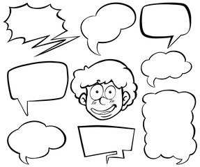 Doodle drawing of man and speech bubbles on white background