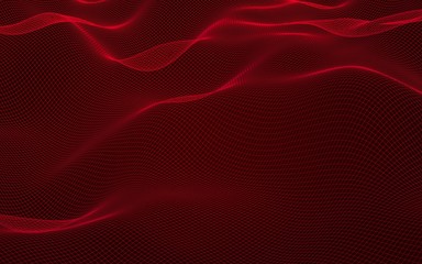 Abstract landscape on a red background. Cyberspace grid. hi tech network. 3D illustration