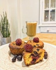 red cherry muffins with coffee