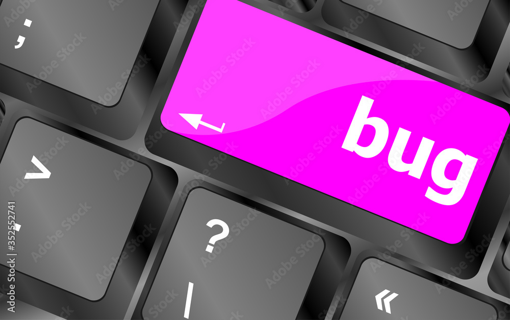 Poster computer keyboard with bug key. business concept