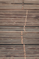 Wood and Sawmill. Large round logs harvested for construction.