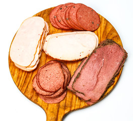 Various types of Dried organic salami sausage