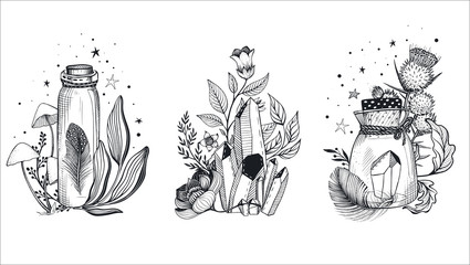 Vector collection of mystical magic boho composition isolated on white. © natality