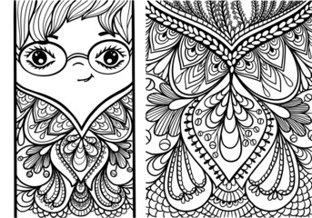 coloring book boy ornament antistress vector doodle outline stroke retro black and white background abstract monochrome page cover banner for kids and adults
