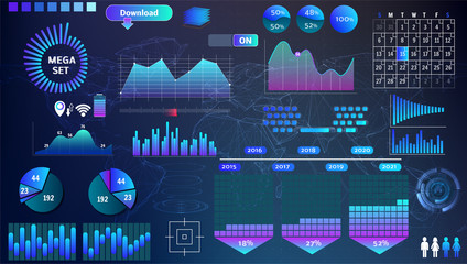 blue-violet vector HUD set in trend colors for design and device applications