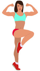 Serious sports girl athlete is engaged in fitness in the resistance hall