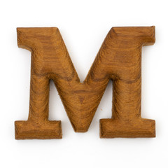 wooden letters M english alphabet on white