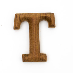 wooden letters T english alphabet on white