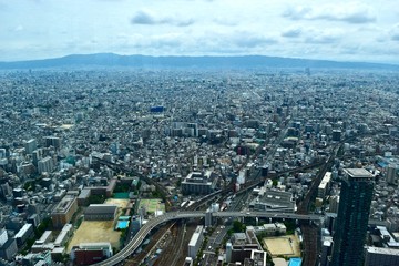 Fototapeta na wymiar The view of Osaka city from a building.