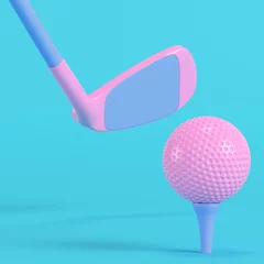  Golf club with golf ball on bright blue background in pastel colors. Minimalism concept © Andrey Kudrin