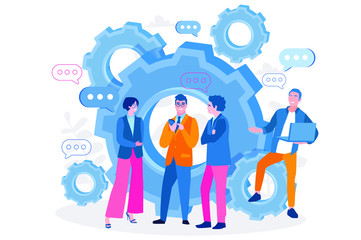 Meeting,  group, team, people, teamwork, conference, leader, discussion. Vector illustration for web banner, infographics, mobile. 