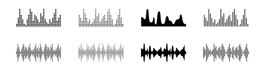 Sound waves abstract element set isolated black icon, vector