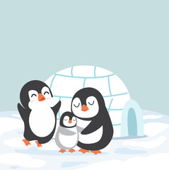 penguins family with Igloo ice house vector