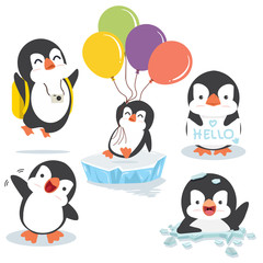 cute cartoon  penguin vector set