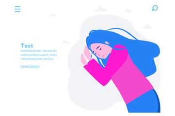 Sleeping girl. Vector illustration for web banner, infographics, mobile. The woman sleeps in bed alone, 