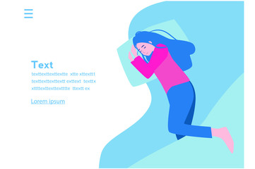 Sleeping character girl. Vector illustration for web banner, infographics, mobile. The woman sleeps in bed alone, 