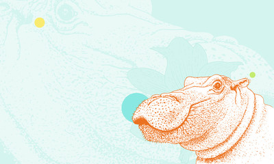 Smiling Hippopotamus. Detailed illustration, hand drawn, richly textured.	
