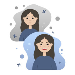 Concept psychology, bipolar disorder, depression, mania, hypomania. Two girls portrait. Vector illustration.
