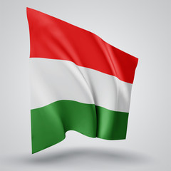 Fototapeta na wymiar Hungary, vector flag with waves and bends waving in the wind on a white background.