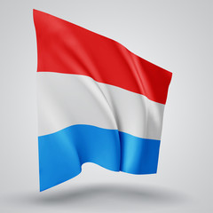 Luxembourg, vector flag with waves and bends waving in the wind on a white background.