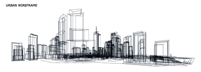 3d wireframe of building. sketch design.Vector
