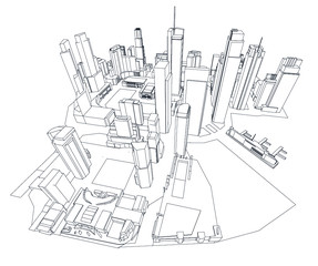 3d wireframe of building. sketch design.Vector
