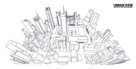 3d wireframe of building. sketch design.Vector
