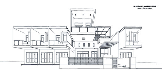 3d wireframe of building. sketch design.Vector
