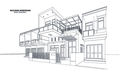 3d wireframe of building. sketch design.Vector
