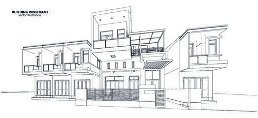 3d wireframe of building. sketch design.Vector
