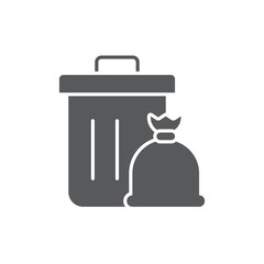 Garbage trash bin and bag vector icon symbol isolated on white background