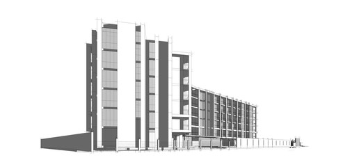 Fototapeta premium Abstract wireframe of building, 3D render