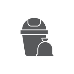 Garbage trash bin and bag vector icon symbol isolated on white background