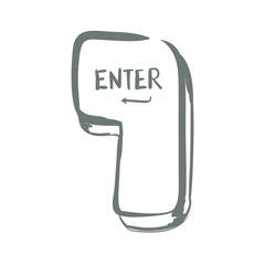 Enter key doodle icon, vector sign, hand drawing style pictogram isolated on white. Symbol, logo illustration. Editable stroke