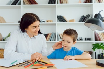 Fototapeta na wymiar Child psychology, preschooler doing logic tests