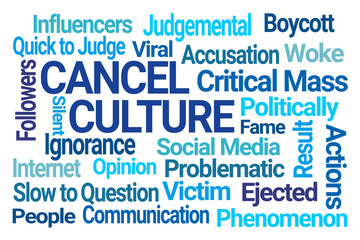 Cancel Culture Word Cloud on Blue Background