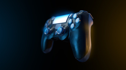 Futuristic neon gamepad. Modern console controller illustration. Gaming concept