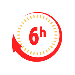Delivery service time icon clock arrow 6 hours for design, stock vector illustration, stock vector illustration