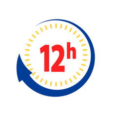 Delivery service time icon clock arrow 12 hours for design, stock vector illustration, stock vector illustration