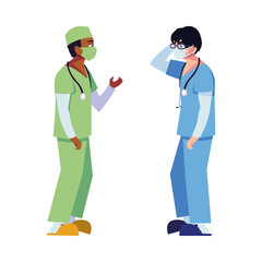 Men doctors with uniforms and masks vector design
