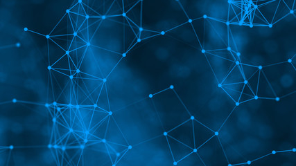 Abstract futuristic with connection lines on blue background. Plexus structure. Concept of Science, Business, Communication, Medical, Technology, Network, Cyber, Sci-fi. Illustration. 3D rendering
