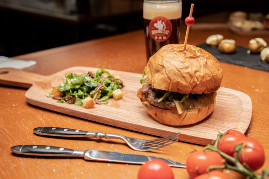 hamburger and salad