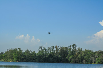 Rayong/Thailand- ‎November ‎21, ‎2018: Sikorsky S-70B-7 Seahawk Royal Thai Navy over the tree at U-Tapao Rayong International Airport, Rayong,Thailand