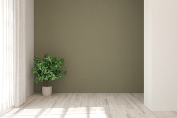 Green empty room. Scandinavian interior design. 3D illustration