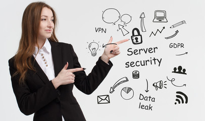 Business, technology, internet and network concept. Young businessman thinks over ideas to become successful: Server security