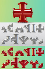 vector large set of plumbing steel pipes with flange.
