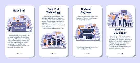Back end development mobile application banner set. Software