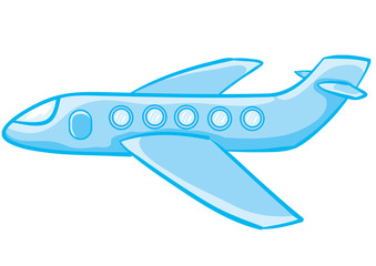 cartoon illustration, blue airplane, isolated object on a white background, vector illustration,