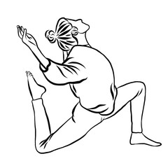 Woman exercise in yoga posture at home.Creative with illustration progress.